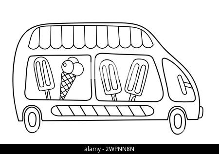 Färbung Mit Dicken Linien Für Die Kleinen, Ice Cream Van Coloring Page Stock Vektor