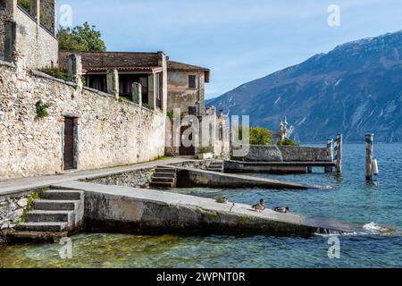 Antike Ansicht von Limone sul Garda, Europa, Italien, Lombardei, Provinz Brescia Stockfoto
