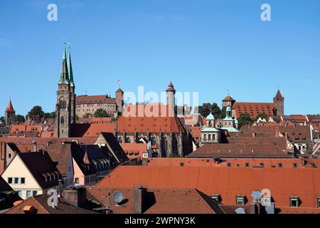 Deutschland, Bayern, Mittelfranken, Nürnberg, Stadtübersicht, Altstadt, St.. Sebalds Kirche, Kaiserburg Stockfoto