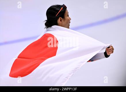 Inzell, Deutschland. März 2024. Skating: Sprint-Weltmeisterschaft – Frauen 1000-Meter-Sprint. Miho Takagi aus Japan. Quelle: Peter Kneffel/dpa/Alamy Live News Stockfoto