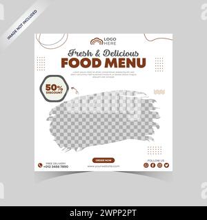 Vorlage für Social-Media-Lebensmittel. Banner-Vorlage für soziale Medien für Restaurants für Werbeaktionen. Werbebanner für Lebensmittelmenüs in sozialen Medien Stock Vektor