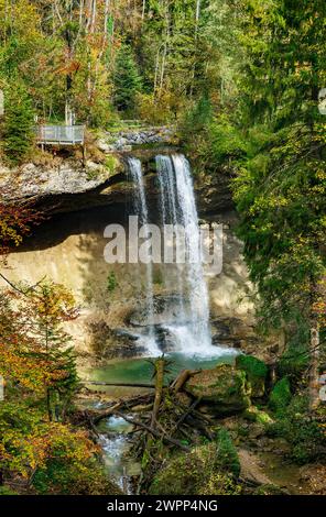 Deutschland, Bayern, Scheidegg, Scheidegg Wasserfälle, zweiter Wasserfall. Die Scheidegg-Wasserfälle stehen auf der Liste der schönsten Geotope Bayerns. Stockfoto