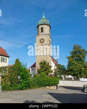 Filderstadt-Sielmingen, Evangelische St. Martins Kirche, Turm mit barockem Turm. Stockfoto