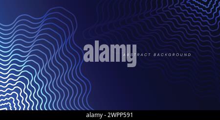 Abstrakte geometrische Linien dunkelblau leuchtender Hintergrund. Gestreiftes Kunstdesign. Ecklinien des Banners diagonal. Moderner Stil glänzend blauer Banner Hintergrund Stock Vektor