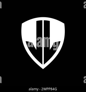 JL-Monogramm-Logo mit auffälligen Buchstaben in Schildform und schwarz-weißer Farbvorlage Stockfoto