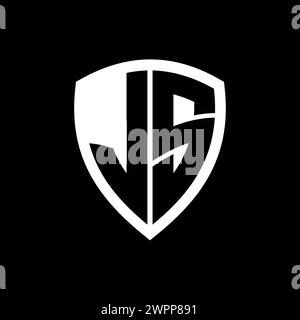 JS-Monogramm-Logo mit auffälligen Buchstaben in Schildform und schwarz-weißer Farbvorlage Stockfoto