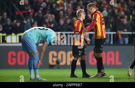 Mechelen, Belgien. März 2024. Mechelen's Patrick Pflucke feiert nach einem Torschuss während eines Fußballspiels zwischen KV Mechelen und KVC Westerlo am Freitag, den 08. März 2024 in Mechelen, am 29. Tag der Saison 2023-2024 der ersten Liga der „Jupiler Pro League“ der belgischen Meisterschaft. BELGA PHOTO VIRGINIE LEFOUR Credit: Belga News Agency/Alamy Live News Stockfoto