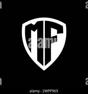 MF-Monogramm-Logo mit auffälligen Buchstaben in Schildform mit schwarz-weißer Farbvorlage Stockfoto