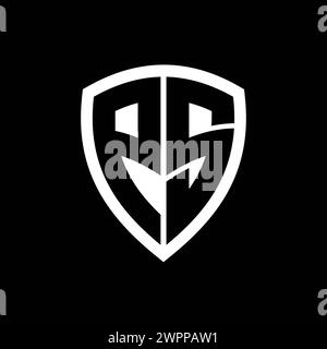 PS-Monogramm-Logo mit auffälligen Buchstaben in Schildform und schwarz-weißer Farbvorlage Stockfoto