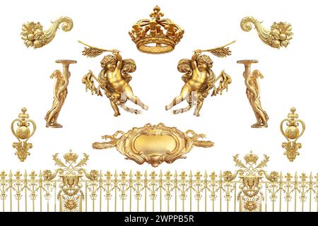 Isoliertes goldenes Detail auf Schloss Versailles. Frankreich. Stockfoto