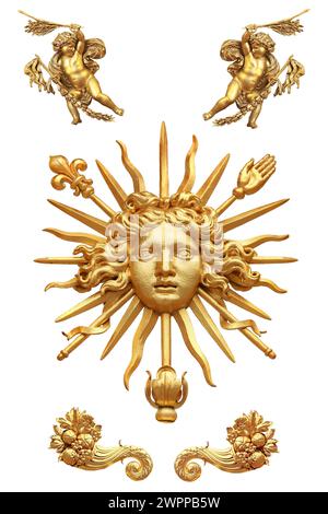 Isoliertes Detail des goldenen Zauns von Schloss Versailles. Frankreich Stockfoto