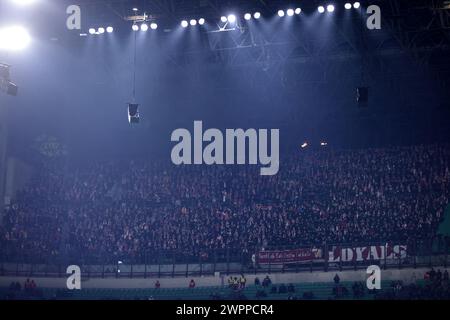 Mailand, Italien. März 2024. Slavia Praha Fans beim Spiel der UEFA Europa League in Giuseppe Meazza, Mailand. Der Bildnachweis sollte lauten: Jonathan Moscrop/Sportimage Credit: Sportimage Ltd/Alamy Live News Stockfoto