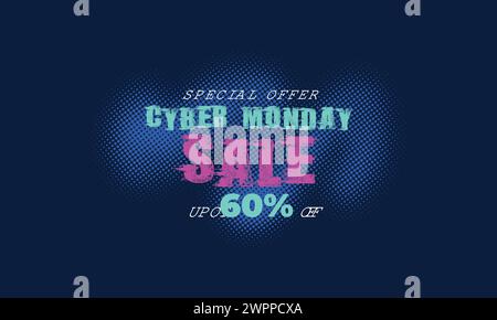 Cyber Monday Farbenfrohe Super Sale Webbanner Im Neonstil. Cyber Monday Sale Sonderangebot Social Media Post Design. Business, Promotion und Werbung Stock Vektor