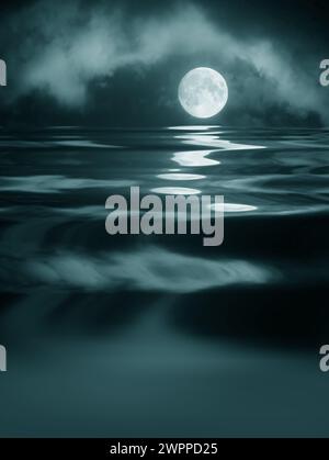 Der Mond in Form eines Auges spiegelt sich im Wasser Stockfoto