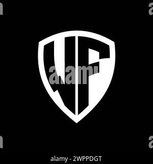 WF-Monogramm-Logo mit auffälligen Buchstaben in Schildform mit schwarz-weißer Farbvorlage Stockfoto