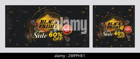 Online-Banner zum Black Friday-Angebot. Black Friday Super Sale Post. Werbebanner mit großem Angebot für Rabatte. Designvorlage für Black Friday-Werbebanner Stock Vektor