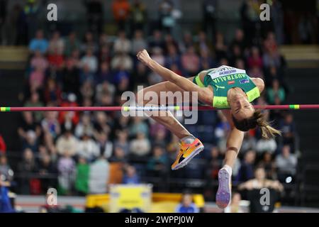 Goldmedaillengewinnerin Nicola Olyslagers springt im WomenÕs Hochsprung während der Leichtathletik-Hallenweltmeisterschaften 2024 - Tag 1 01/03/2024 in der Emirates Arena am 03/2024 Foto: Ben Booth/Alamy Stockfoto