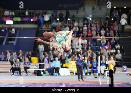 Goldmedaillengewinnerin Nicola Olyslagers springt im WomenÕs Hochsprung während der Leichtathletik-Hallenweltmeisterschaften 2024 - Tag 1 01/03/2024 in der Emirates Arena am 03/2024 Foto: Ben Booth/Alamy Stockfoto