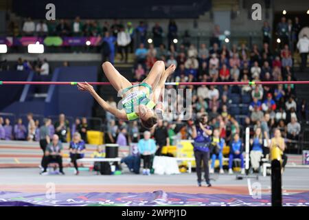 Goldmedaillengewinnerin Nicola Olyslagers springt im WomenÕs Hochsprung während der Leichtathletik-Hallenweltmeisterschaften 2024 - Tag 1 01/03/2024 in der Emirates Arena am 03/2024 Foto: Ben Booth/Alamy Stockfoto