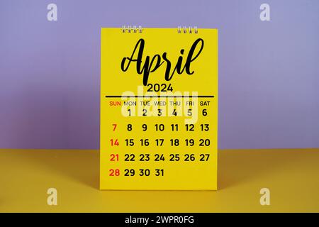Monatlicher Tischkalender April 2024 für Planung und Verwaltung Stockfoto