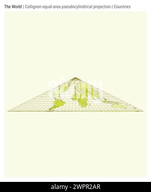 Weltkarte. Kollignon-EQUAL-Area-pseudozylindrische Projektion. Länderstil. Stock Vektor