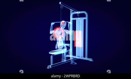 Mann mit Lat Pulldown-Maschine, Abbildung Stockfoto