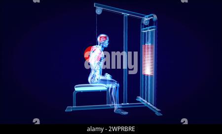 Mann mit Lat Pulldown-Maschine, Abbildung Stockfoto