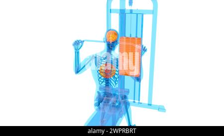 Mann mit Lat Pulldown-Maschine, Abbildung Stockfoto