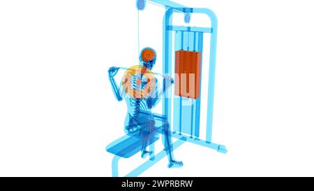 Mann mit Lat Pulldown-Maschine, Abbildung Stockfoto
