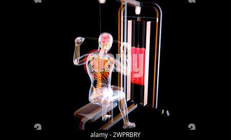 Mann mit Lat Pulldown-Maschine, Abbildung Stockfoto