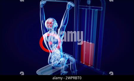 Mann mit Lat Pulldown-Maschine, Abbildung Stockfoto