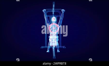 Mann mit Lat Pulldown-Maschine, Abbildung Stockfoto