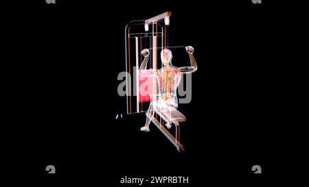 Mann mit Lat Pulldown-Maschine, Abbildung Stockfoto