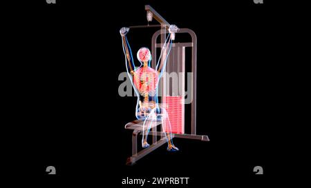 Mann mit Lat Pulldown-Maschine, Abbildung Stockfoto