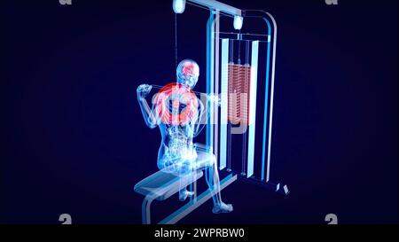 Mann mit Lat Pulldown-Maschine, Abbildung Stockfoto