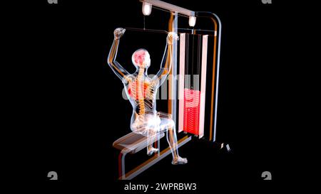 Mann mit Lat Pulldown-Maschine, Abbildung Stockfoto
