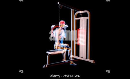 Mann mit Lat Pulldown-Maschine, Abbildung Stockfoto
