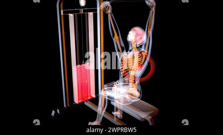 Mann mit Lat Pulldown-Maschine, Abbildung Stockfoto