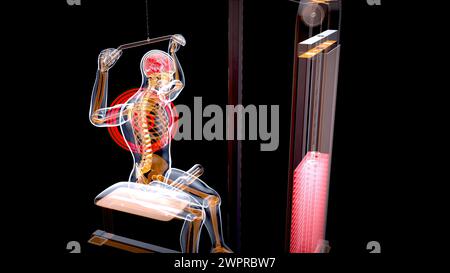 Mann mit Lat Pulldown-Maschine, Abbildung Stockfoto