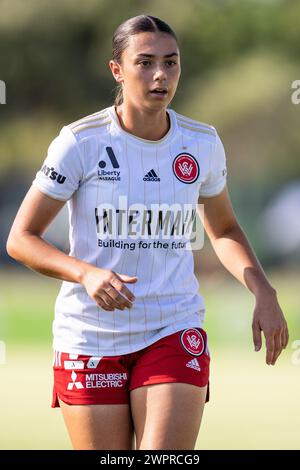 Canberra, Australien; 9. März 2024: India Breier of Western Sydney Wanderers FC wird während des Spiels der Liberty A-League Women Round 19 2023/24 zwischen Canberra United FC und Western Sydney Wanderers FC im McKellar Park in Canberra, Australien, am 9. März 2024 gezeigt. (Foto: Nick Strange/Fotonic/Alamy Live News) Stockfoto