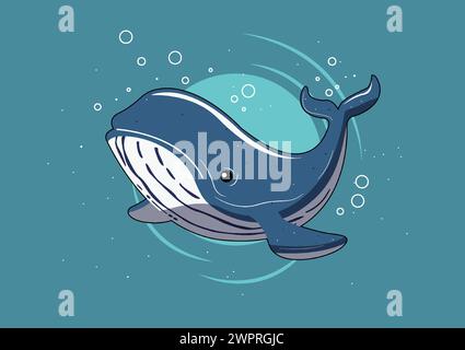 Cartoon Vektor Illustration eines Wals schwimmt mit Blasen, die oben aufsteigen. Dieses verspielte Kunstwerk fängt ein Stock Vektor