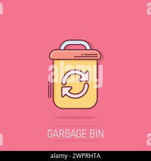 Mülltonne-Symbol im Comic-Stil. Recyceln Sie Karikaturvektorillustration auf isoliertem Hintergrund. Abfallkorb-Splash-Effekt-Zeichen für Geschäftskonzept. Stock Vektor