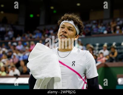 8. März 2024 Ben Shelton in Aktion während seines Spiels gegen Jakub Mensik aus Tschechien während der BNP Paribas Open in Indian Wells, CA. Charles Baus/CSM Stockfoto
