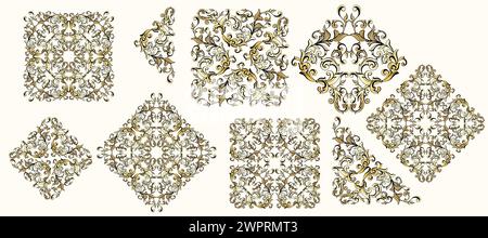 Vektor Damast Vintage Barock Scroll Ornament Swirl. Stock Vektor