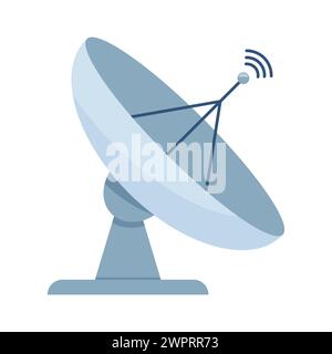 Satellitenschüssel zum Empfang von Signalen für Fernsehen, Radio und Internet. Vektorillustration isoliert auf weißem Hintergrund Stock Vektor