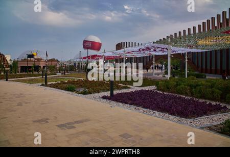 Qatar expo 2023 im Al Bidda Park-Rumaila Doha, Katar Sonnenuntergang Shot Stockfoto