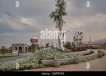 Qatar expo 2023 im Al Bidda Park-Rumaila Doha, Katar Sonnenuntergang Shot Stockfoto