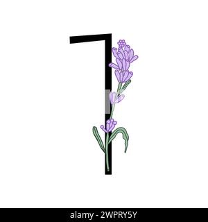 Lavendelblüte violett kleine Blume Handzeichnung Nummer für Hochzeitsdesign von Karte oder Einladung. Vektorillustrationen, isoliert auf weißem Hintergrund Stock Vektor