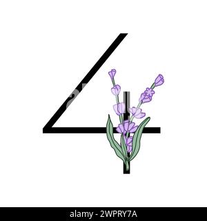 Lavendelblüte violett kleine Blume Handzeichnung Nummer für Hochzeitsdesign von Karte oder Einladung. Vektorillustrationen, isoliert auf weißem Hintergrund Stock Vektor