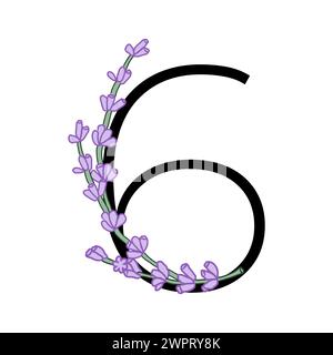 Lavendelblüte violett kleine Blume Handzeichnung Nummer für Hochzeitsdesign von Karte oder Einladung. Vektorillustrationen, isoliert auf weißem Hintergrund Stock Vektor